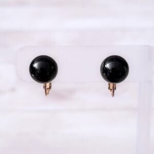 Vintage Marvella Clip On Earrings Black Ball Just Under 1/2"
